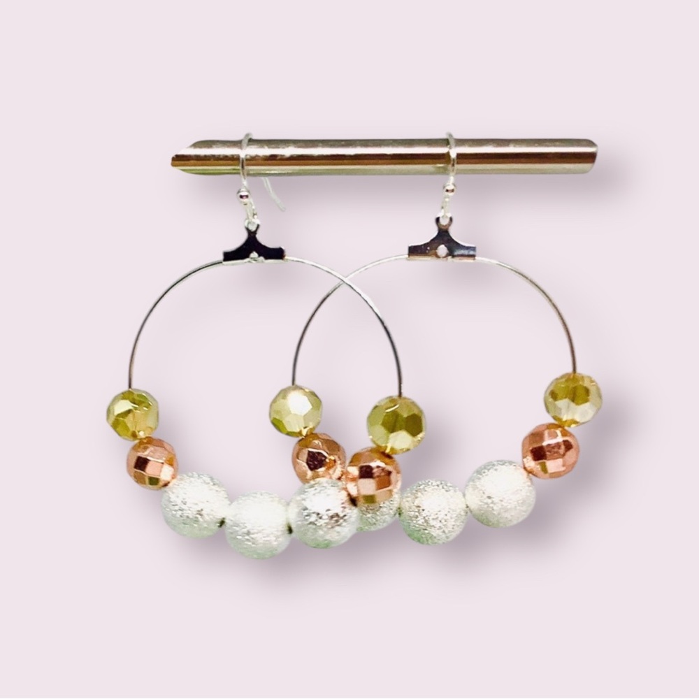 BOUTIQUE Elegant Gold and Silver Beaded Hoop Earrings, Classy Hoops